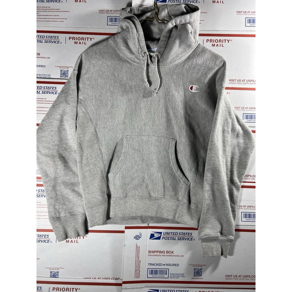 VTG Champion Reverse Weave Hoodie X-Small Gray Heavweight Fleece Sewn Logo BLANK - Picture 1 of 5